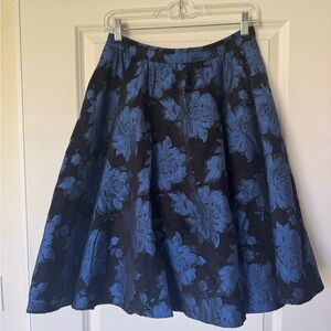 Alice + Olivia Black and Blue Floral Midi Skirt